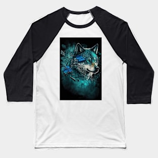 Cool Wolf portrait with teal and blue glow Baseball T-Shirt